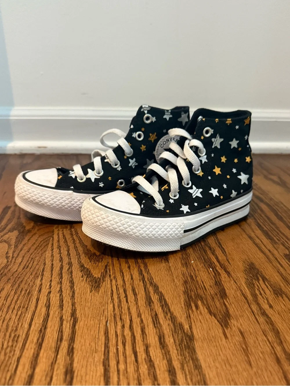 Converse Youth Chuck Taylor All Star Platform Lift Star Sparkle Black White 12